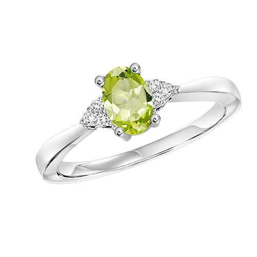 Lady's White 10 Karat Peridot & Diamond Ring With