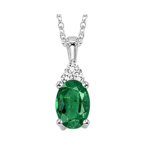 Lady's White 10 Karat Emerald Diamond Necklace Wit