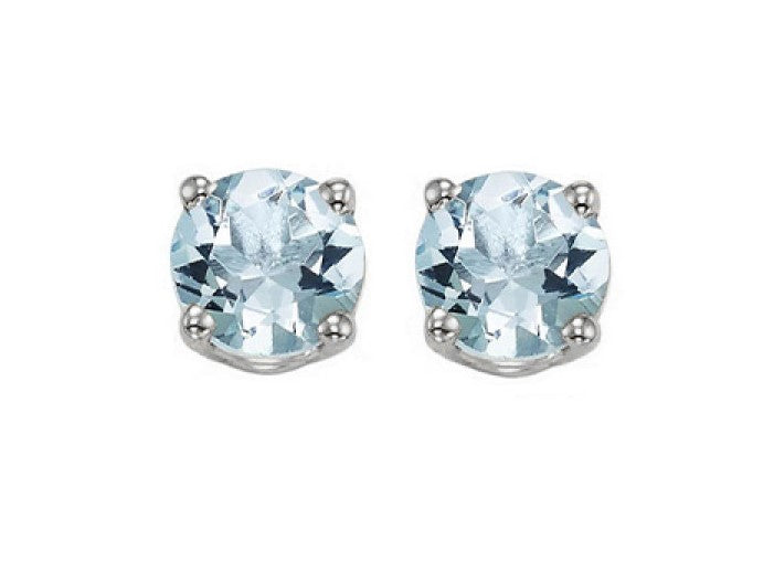 White 14 Karat 4Mm Aqua Stud Earrings