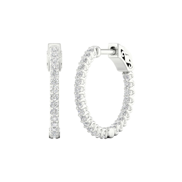 Lady's White 14 Karat Inside Out Hoop Earrings Wit - Van Drake Jewelers