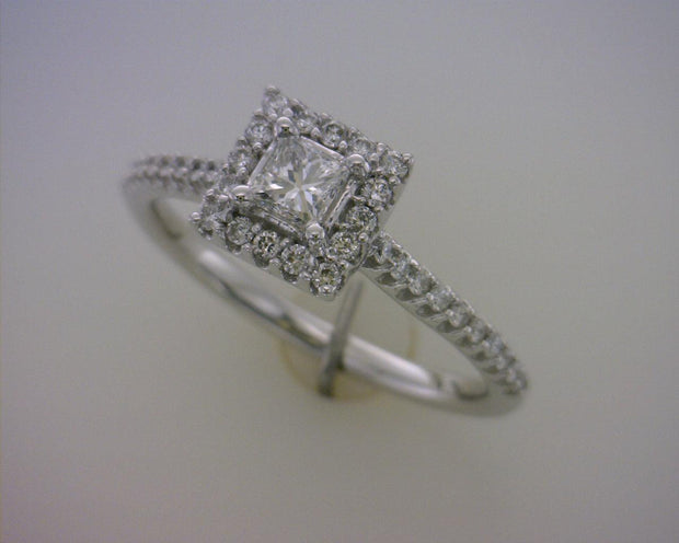 Lady's White 14 Karat Princes Halo Engagement Ring - Van Drake Jewelers