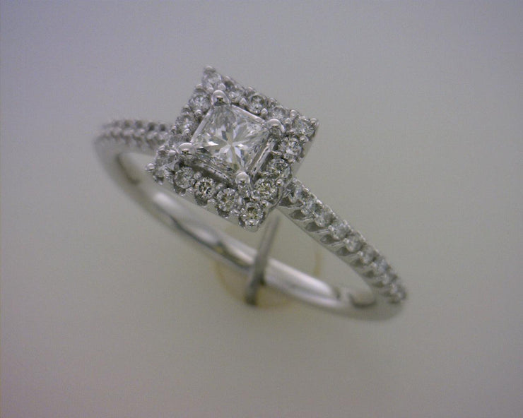 Lady's White 14 Karat Princes Halo Engagement Ring