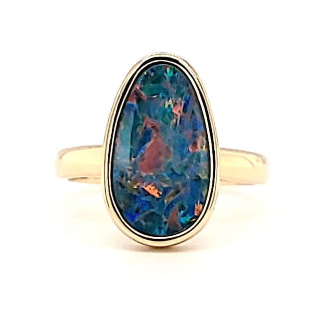 Yellow 14 Karat Australian Opal Doublet Ring