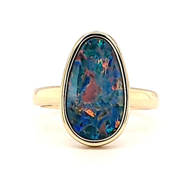 Yellow 14 Karat Australian Opal Doublet Ring