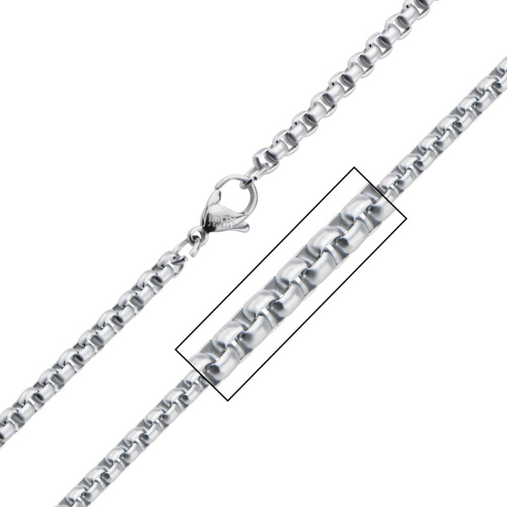 Stainless Steel 4mm Bold Round Box Chain 24" Long