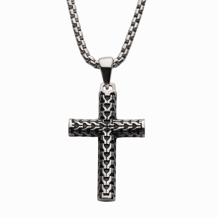 Black Stainless Steel Scale Cross Drop Pendant Wit