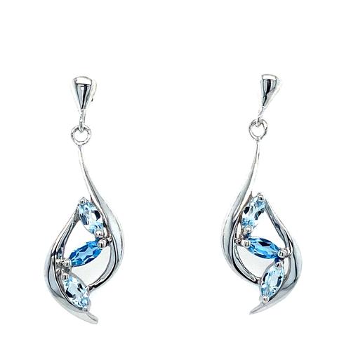 Sterling Silver Blue Topaz Earrings With 6=0.84Tw - Van Drake Jewelers