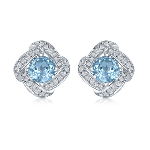 Sterling Silver Blue Topaz & White Topaz Earrings