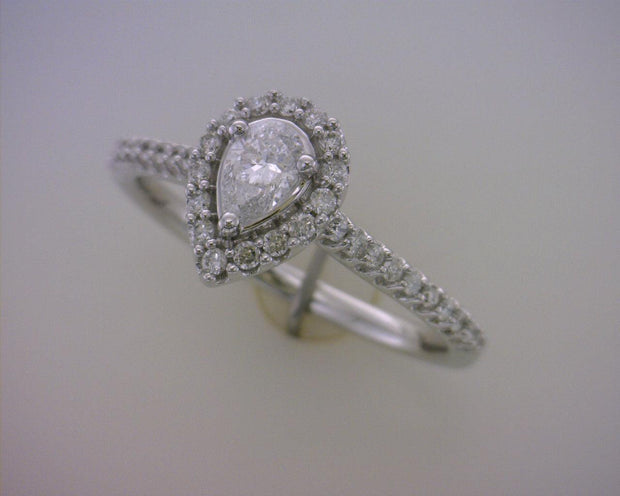 Lady's White 14 Karat Pear Halo Engagement Ring Wi - Van Drake Jewelers