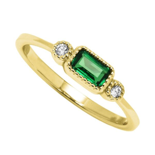Yellow 10 Karat Ring With One = 5.00X3.00Mm Emeral