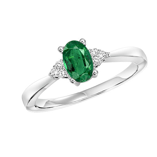 Lady's White 10 Karat Eemerald & Diamond Fashion R