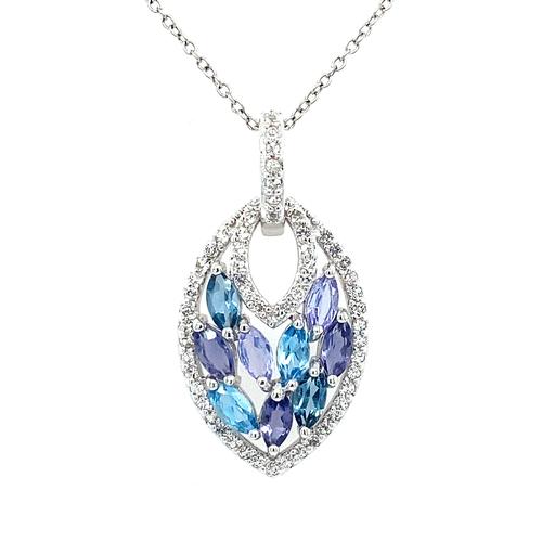 Lady's Sterling Silver Blue Topaz, Amethyst & Whit