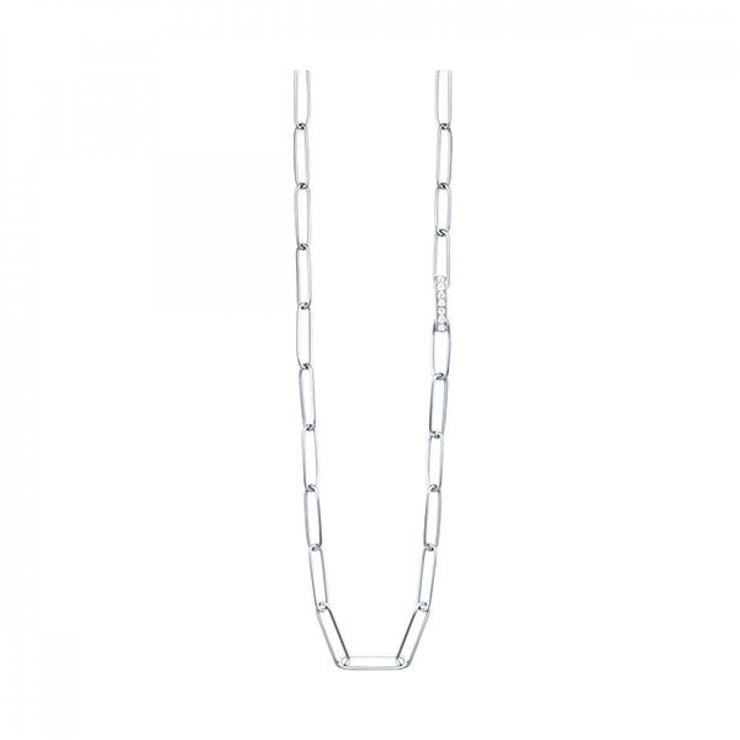 White Sterling Silver Matte' Paperclip Necklace Wi - Van Drake Jewelers