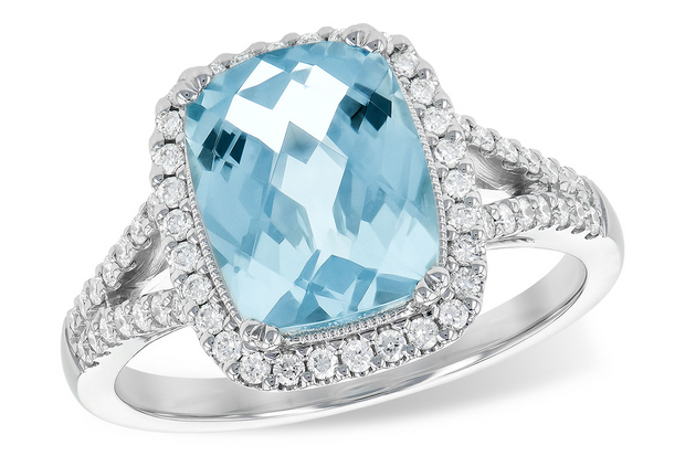 White 14 Karat Aqua & Diamond Ring With One = 2.30