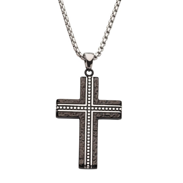 Black Stainless Steel Blacksmith Hammered Cross Wi