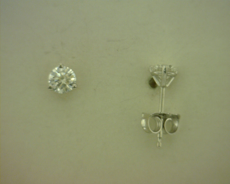 Lady's White 14 Karat 3 Prong Martini Stud Earring - Van Drake Jewelers