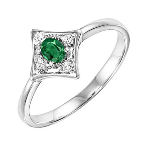 Lady's White 14 Karat Emerald & Diamond Fashion Ring