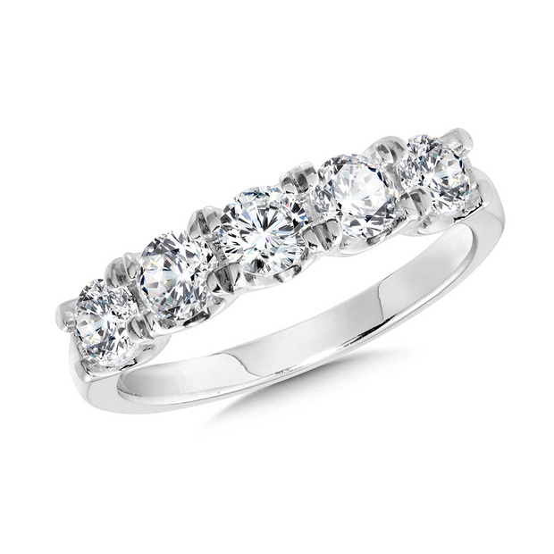 White 14 Karat 5 Stone Ring With 5 = 1.50Tw Round