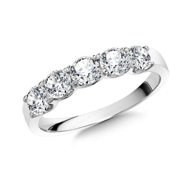 White 14 Karat 5 Stone Ring With 5 = 1.00Tw Round