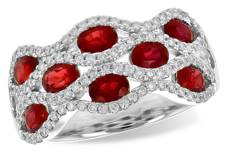Lady's White 14 Karat Ruby & Diamond Fashion Ring - Van Drake Jewelers