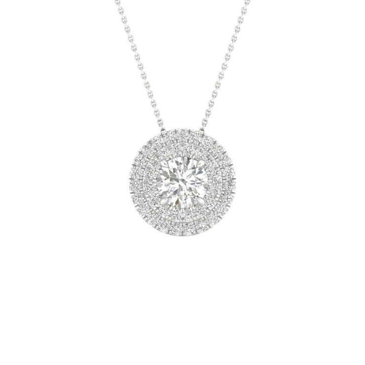 White 14 Karat Double Halo Pendant/Necklace With O - Van Drake Jewelers