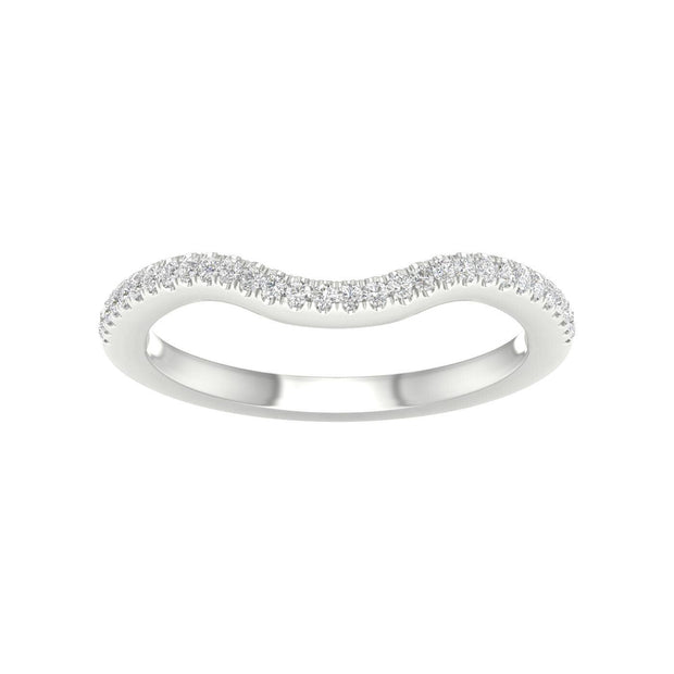 Lady's White 14 Karat Curved Wedding Ring With 30=