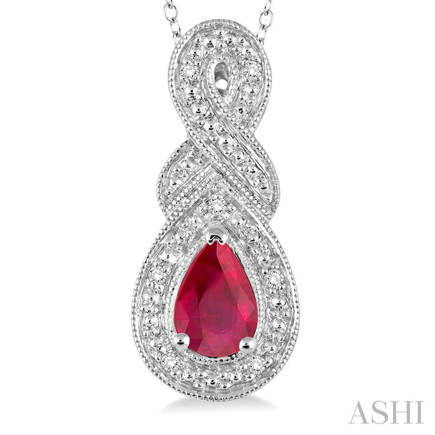 Lady's Sterling Silver Ruby & Diamond Necklace Len - Van Drake Jewelers