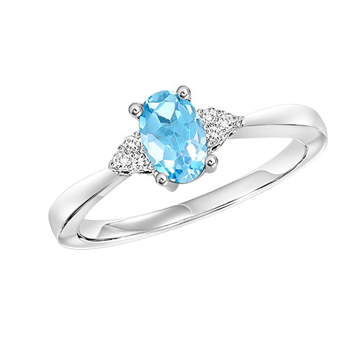 Lady's White 10 Karat Blue Topaz & Diamond Ring Wi