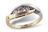 Lady's Two-Tone 14 Karat Three Stone Ring With 3 =