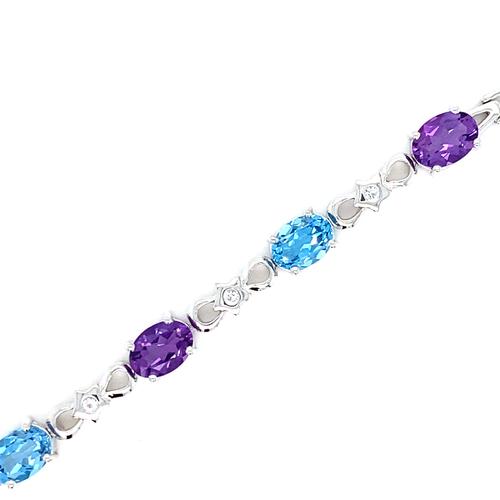 Sterling Silver Blue Topaz, Amethyst, White Topaz