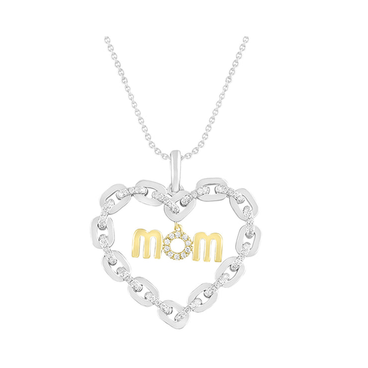 Two-Tone 10 Karat Mom Heart Pendant/Necklace With - Van Drake Jewelers