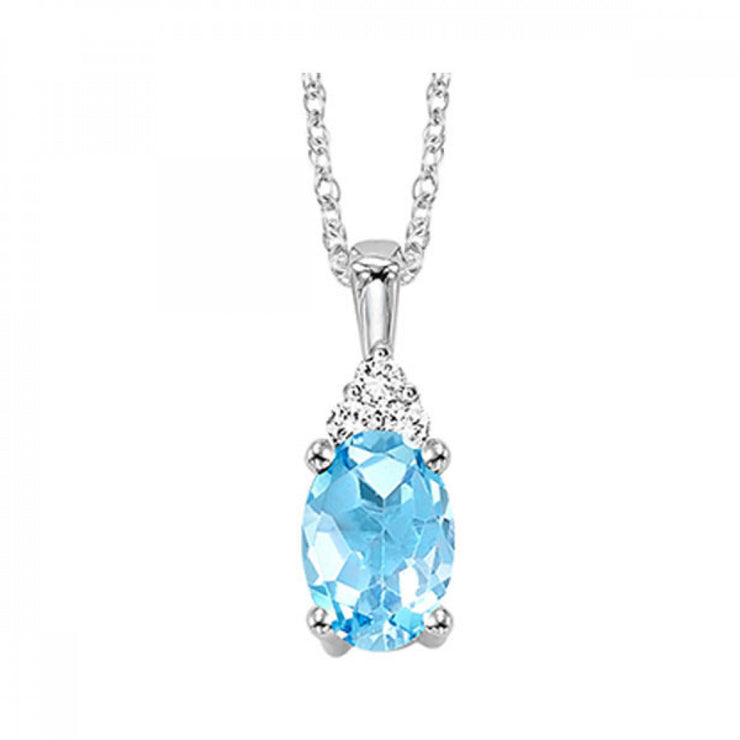 Lady's White 10 Karat Blue Topaz & Diamond Necklac - Van Drake Jewelers