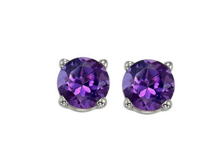 White 14 Karat 4Mm Amethyst Stud Earrings