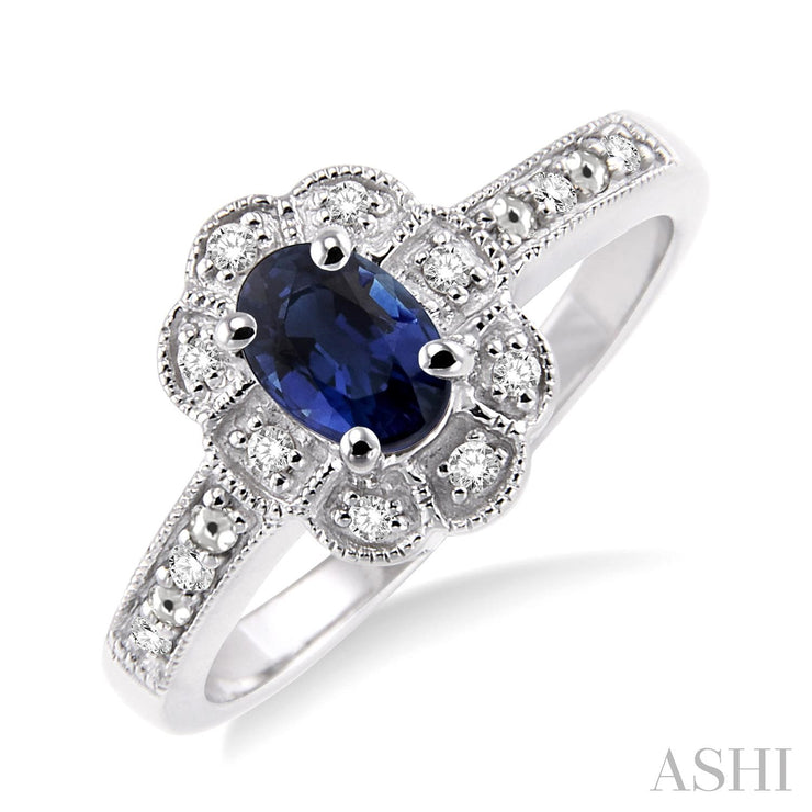 Lady's Sterling Silver Blue Sapphire & Diamond Rin - Van Drake Jewelers
