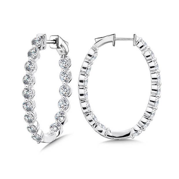 White 14 Karat Inside Out Oval Hoop Earrings With