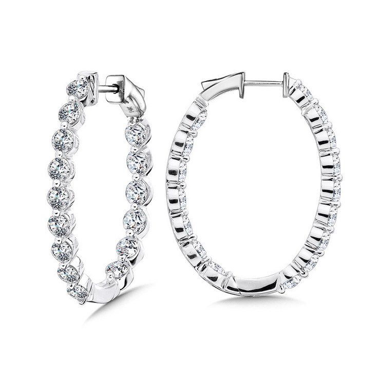 White 14 Karat Inside Out Oval Hoop Earrings With