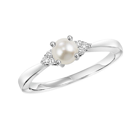 Lady's White 10 Karat Pearl & Diamond Ring With On