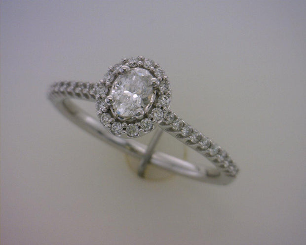 Lady's White 14 Karat Oval Halo Engagement Ring Wi - Van Drake Jewelers
