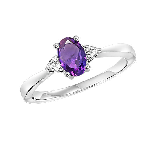Lady's White 10 Karat Amethyst & Diamond Ring With
