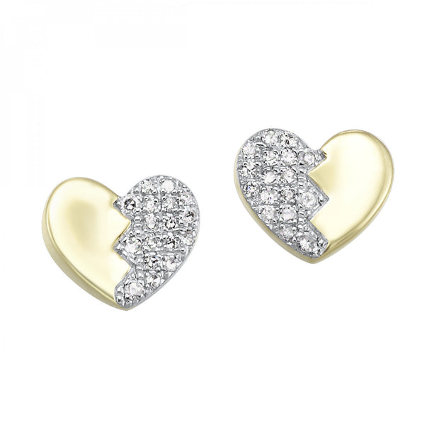 Lady's Yellow 10 Karat Diamond Heart Earrings With