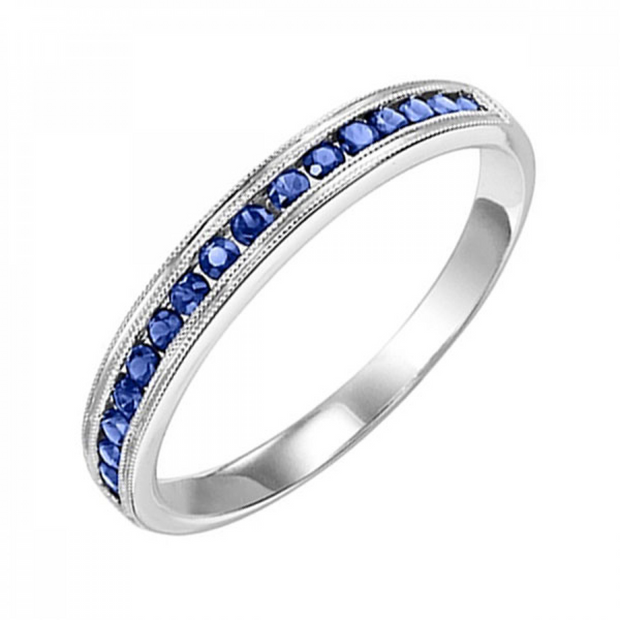 Lady's White 14 Karat Sapphire Band With 17 = Roun