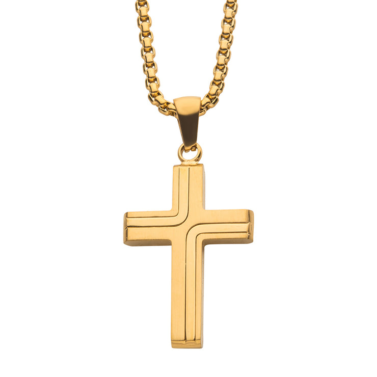 Yellow Stainless Steel 18K Gold Ip Cross Drop Pend
