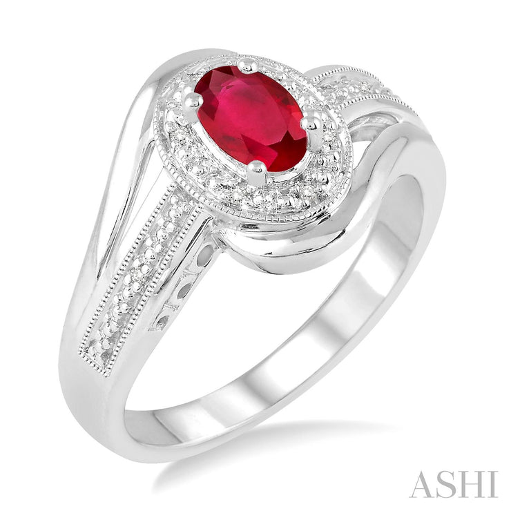 Lady's Sterling Silver Ruby & Diamond Fashion Ring