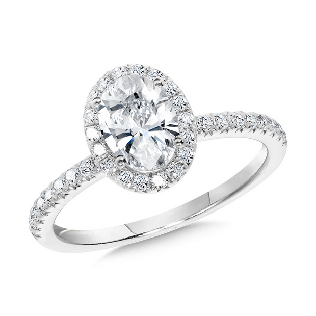 White 14 Karat Halo Ring With One = 1.55Ct Oval E