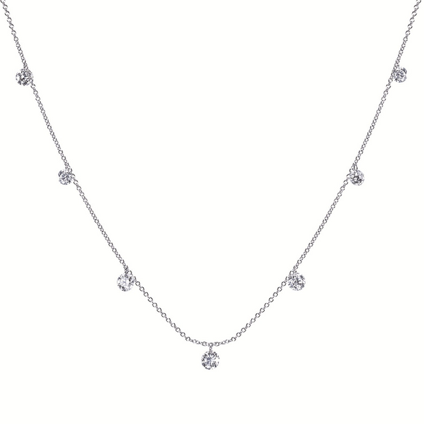White 14 Karat Floating Station Necklace Length 18