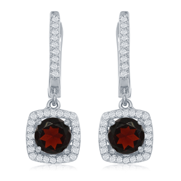 Sterling Silver Garnet & White Topaz Earrings