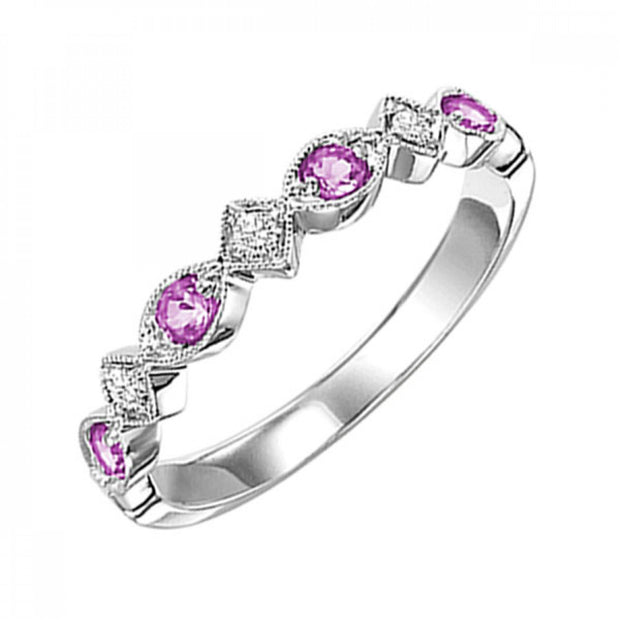 Lady's White 10 Karat Pink Sapphire & Diamond Mixable Ring