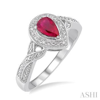 Lady's Sterling Silver Ruby & Diamond Fashion Ring