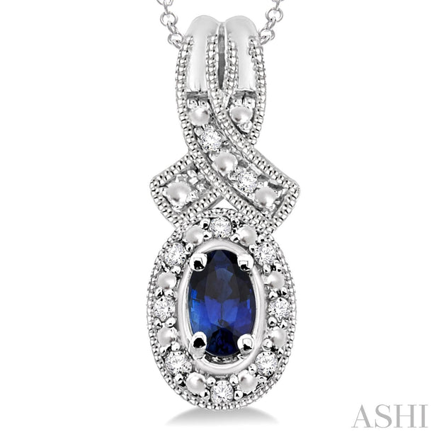 Lady's Sterling Silver Blue Sapphire & Diamond Nec