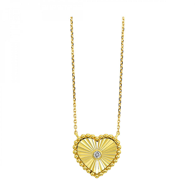 Yellow 10 Karat Heart Pendant/Necklace With One 0.